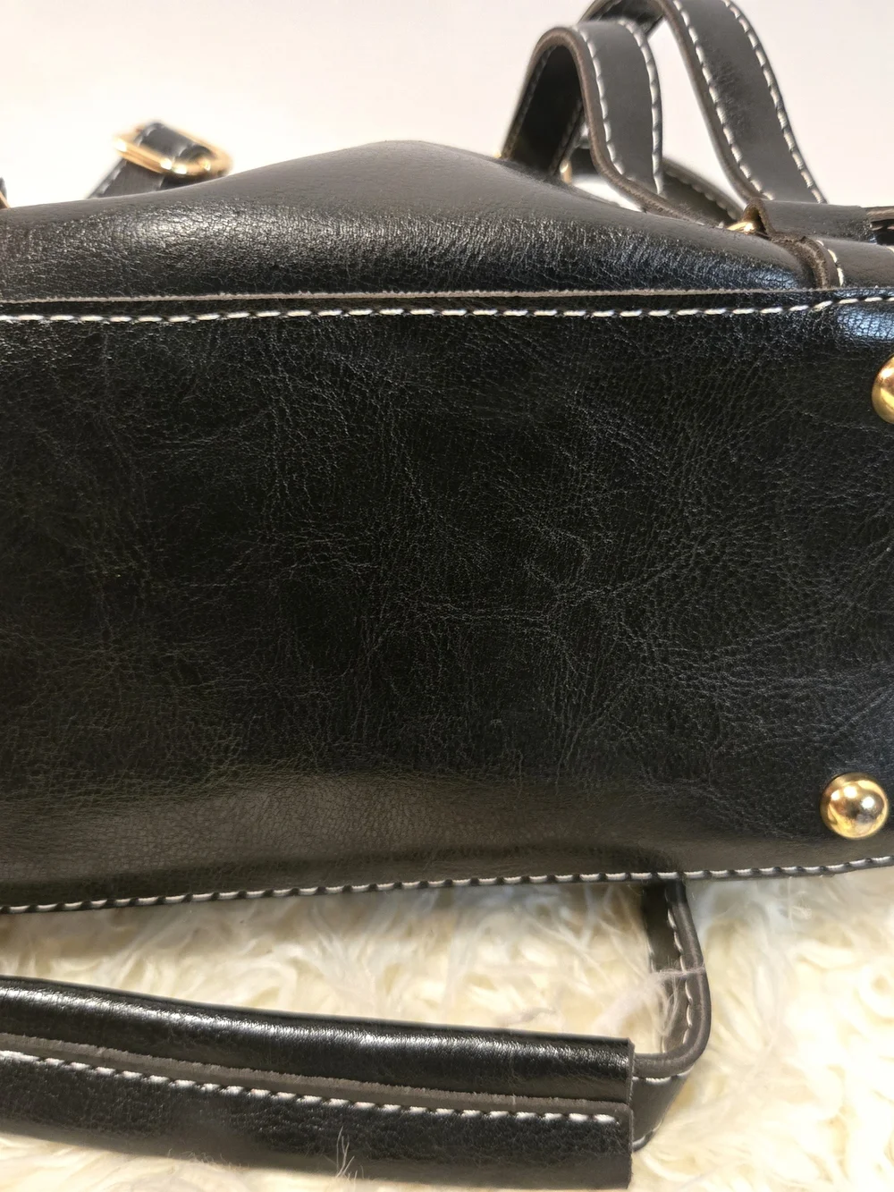 VEGAN Black Leather Crossbody Bag with Contrast Stitching